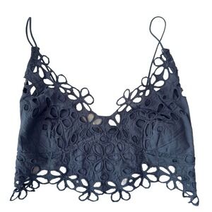 Free People Intimately Asteria Lace Black Bralette M Sheer Boho Floral NWT